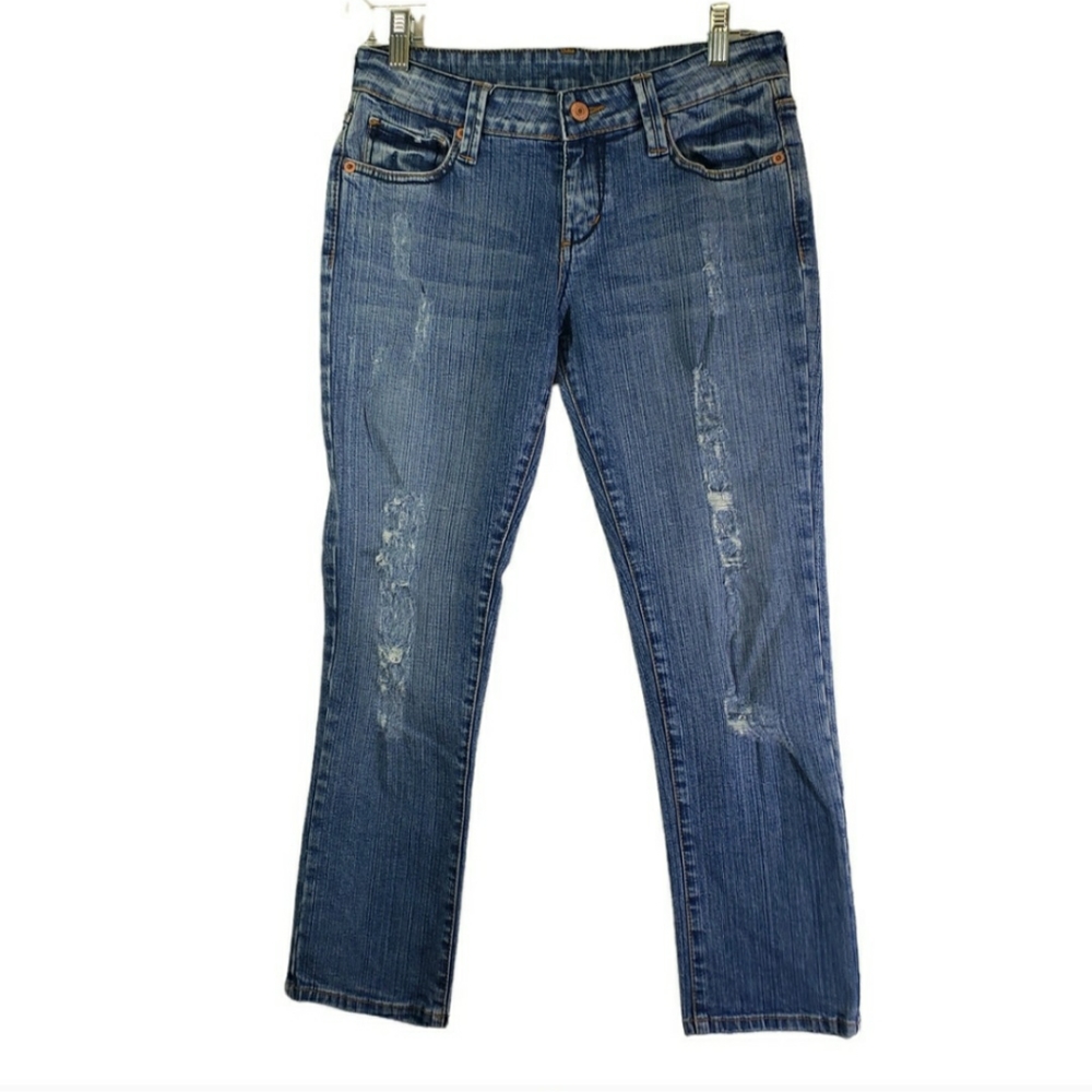 7 FOR ALL MANKIND Women's 30 Blue Solid Skinny, Distressed, Cropped Jeans GUC